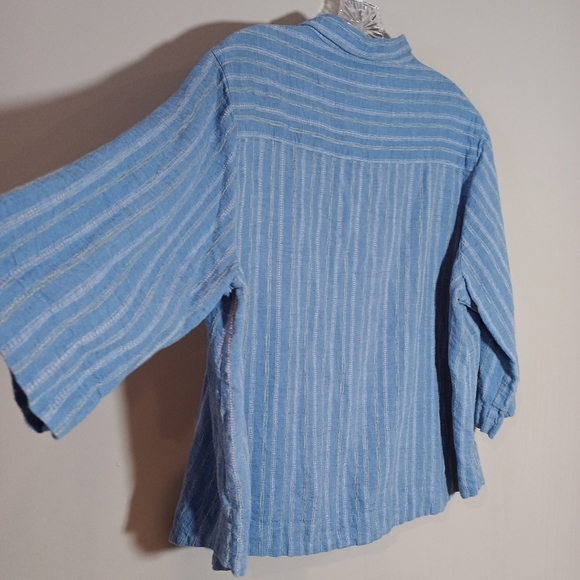 Poetry Women’s Linen Cotton Button Shirt Blouse Striped Blue Plus Size 18 - Picture 6 of 7